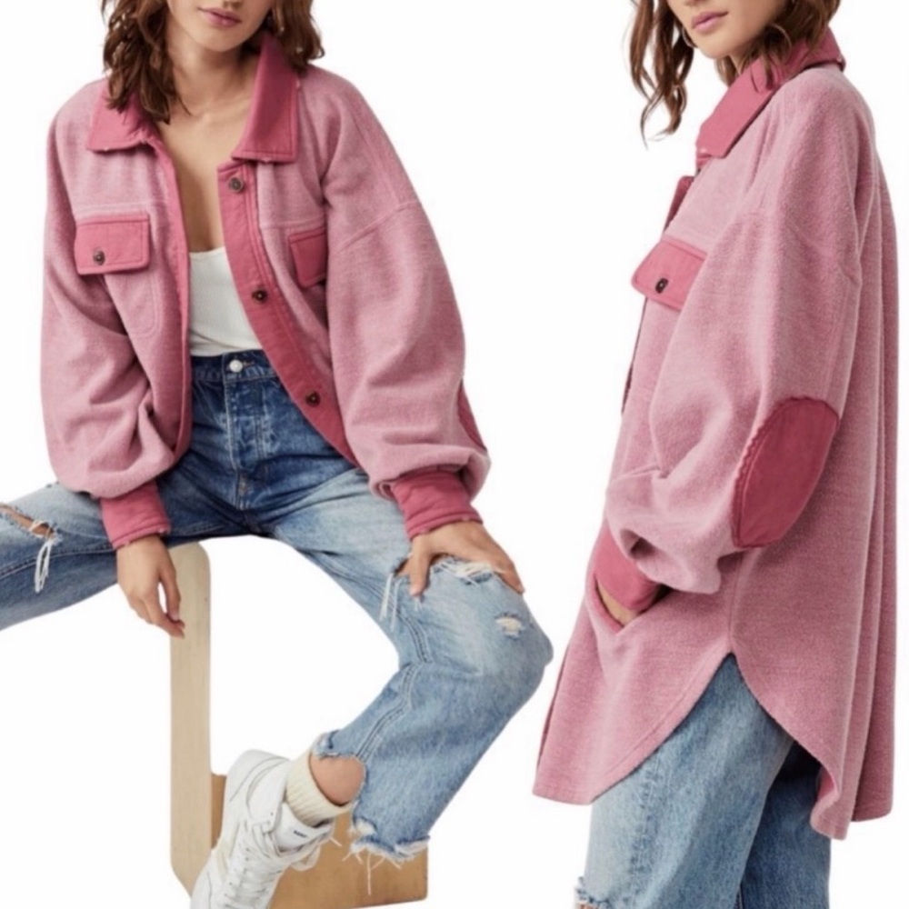 Free People Ruby Pink Button Down Shacket Shirt J… - image 2